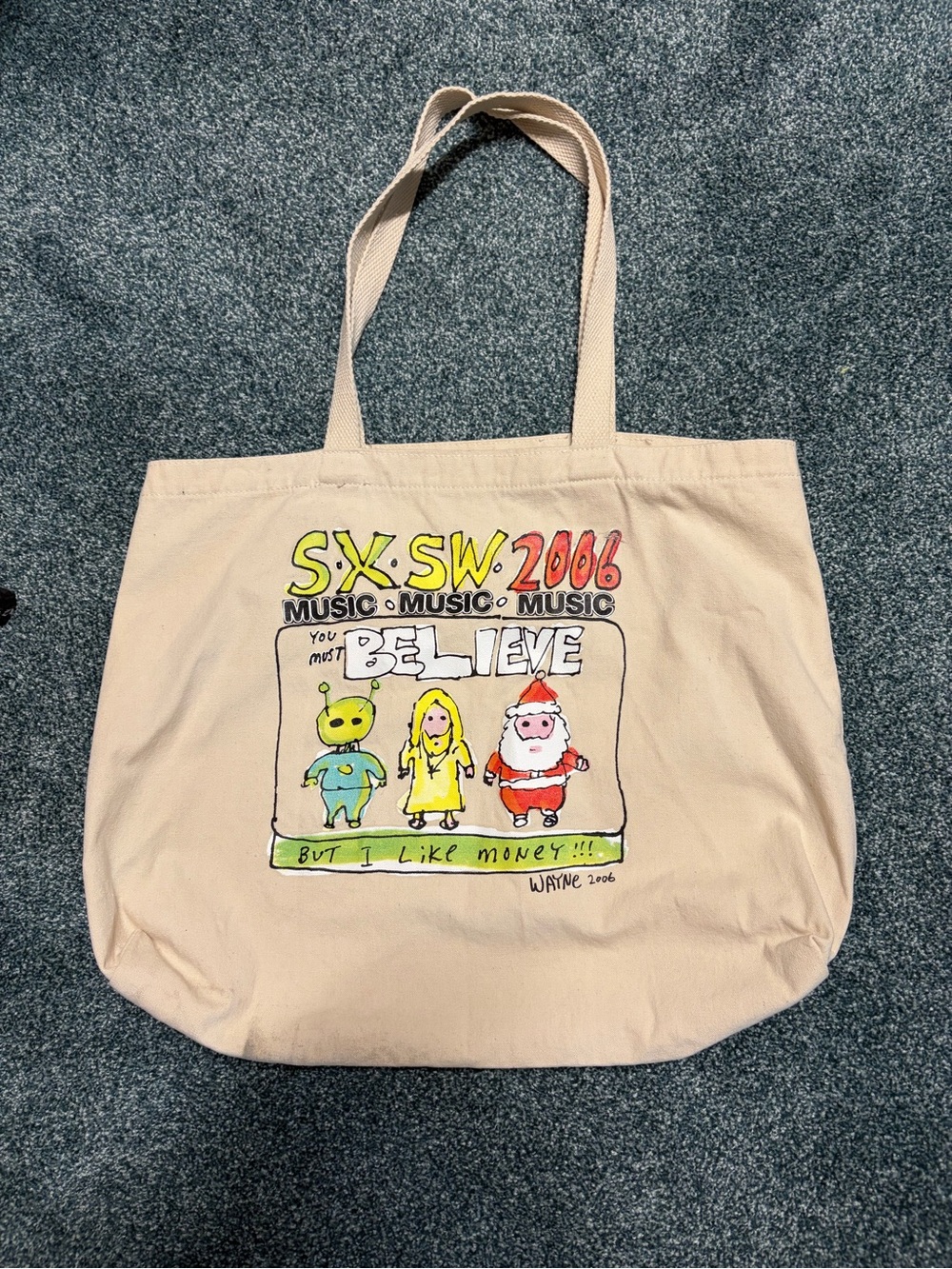 SXSW 2006 'Believe' Graphic Canvas Tote - Cream